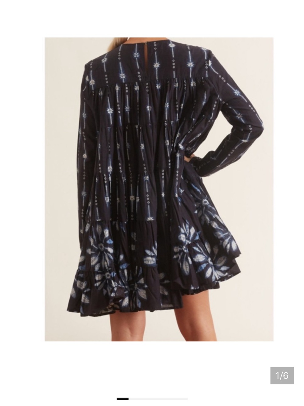 Merlette Navy blue  Long Sleeve Tiered Tunic with White Starburst Print